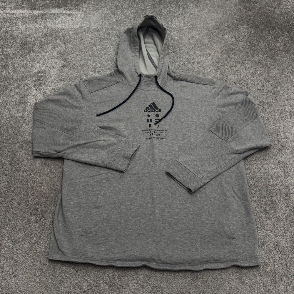 Adidas Three Stripe Life Graphic Hoodie Pullover Sweatshirt Mens Large Gray
